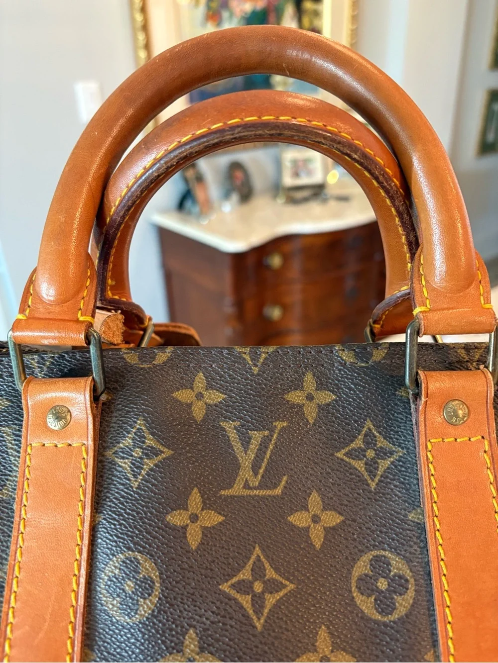 Louis Vuitton Monogram Boston bag keep all 55Canvas Duffel with Tan Leather Trim
